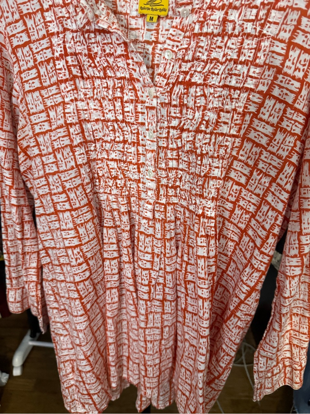 Roberta Roller Rabbit Orange and White Printed Peasant Top